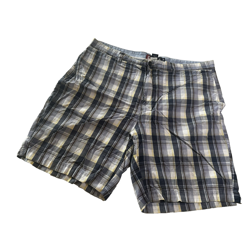 Chaps Ralph Lauren Chino Plaid Shorts SZ 38 Blue/Yellow Golf Preppy Casual